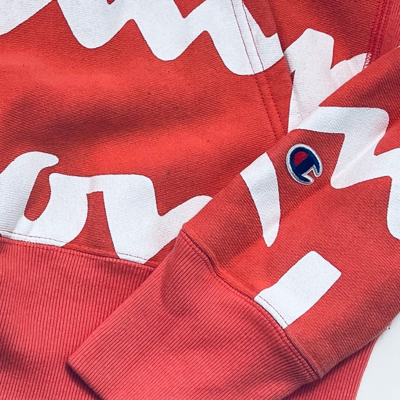 Champion Vintage Y2K Reverse Weave All Over Print Hoodie in Coral Size Small EUC - Picture 6 of 9